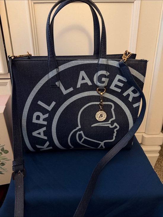 Karl Lagerfeld Handbags - Karl Lagerfeld Navy and Light Blue Logo Tote with Charm